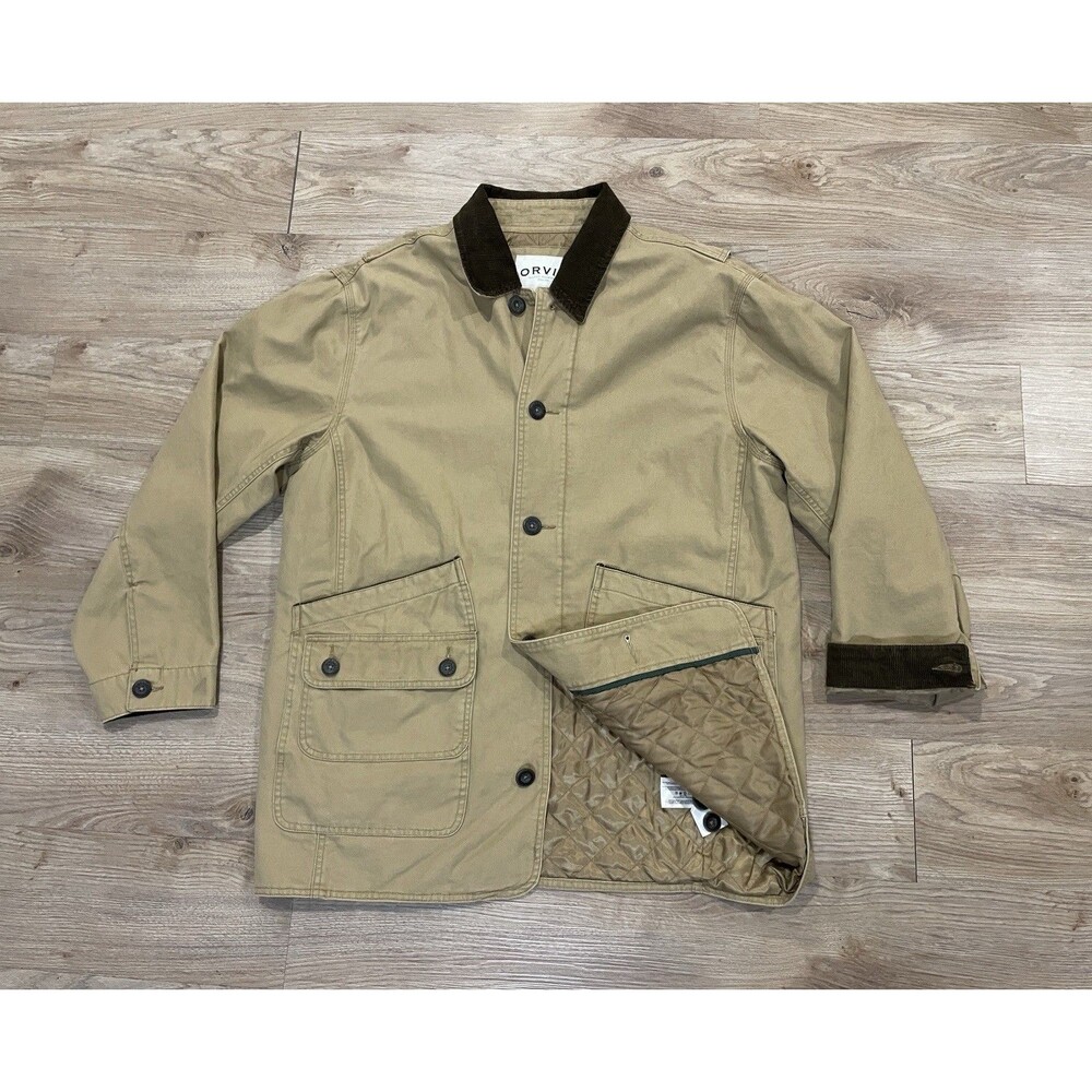 Orvis Barn Coat Mens Large Brown Chore Jacket Quilt Lined Corduroy Trim 214849